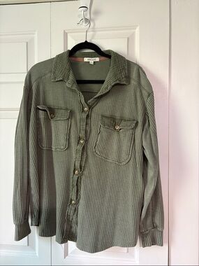 Briggs Olive Green Waffle Knit Button-Up Shirt